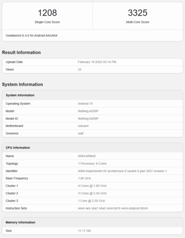 Листинг Nothing Phone 3a Pro в Geekbench (источник изображения: Geekbench)
